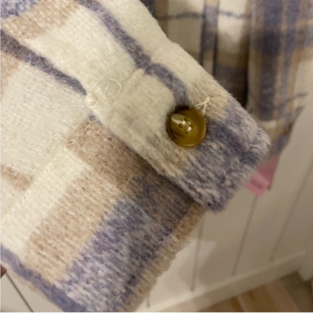 AVEC LES FILLES Womens Plaid Shirt Jacket Shacket Brown Lavender Large fall NWT - Picture 7 of 10
